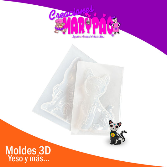 🐱💀 Molde para Figuras de Yeso – Gatito Calavera | Día de Muertos ✨