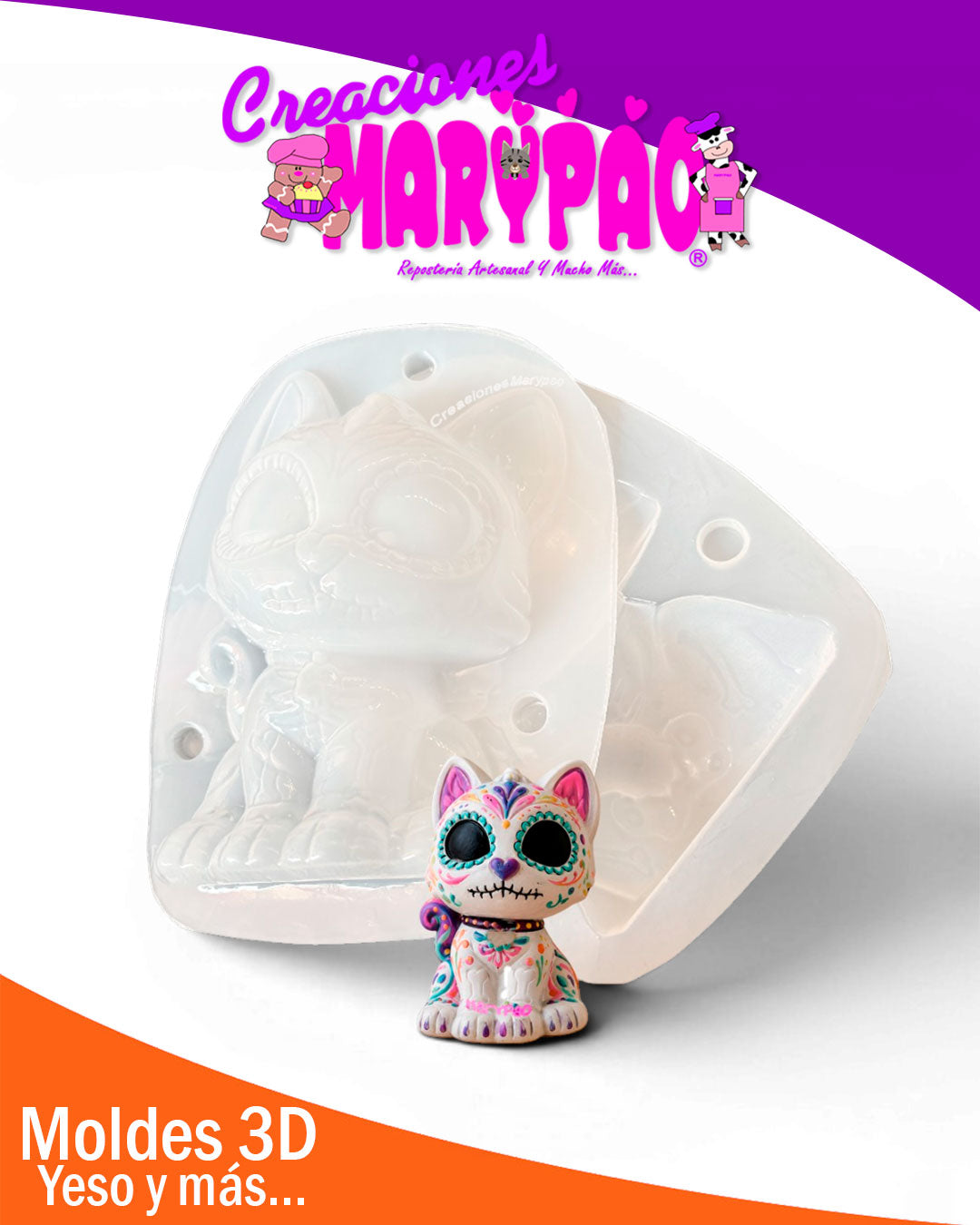 Molde para Alcancía Gatito Calavera💀🐱