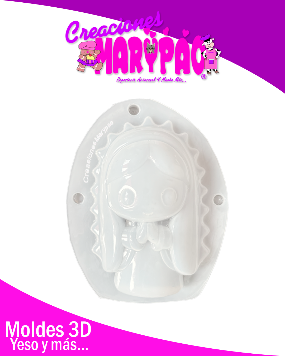 Molde Para Alcancía de Yeso Virgencita Kawaii ✨