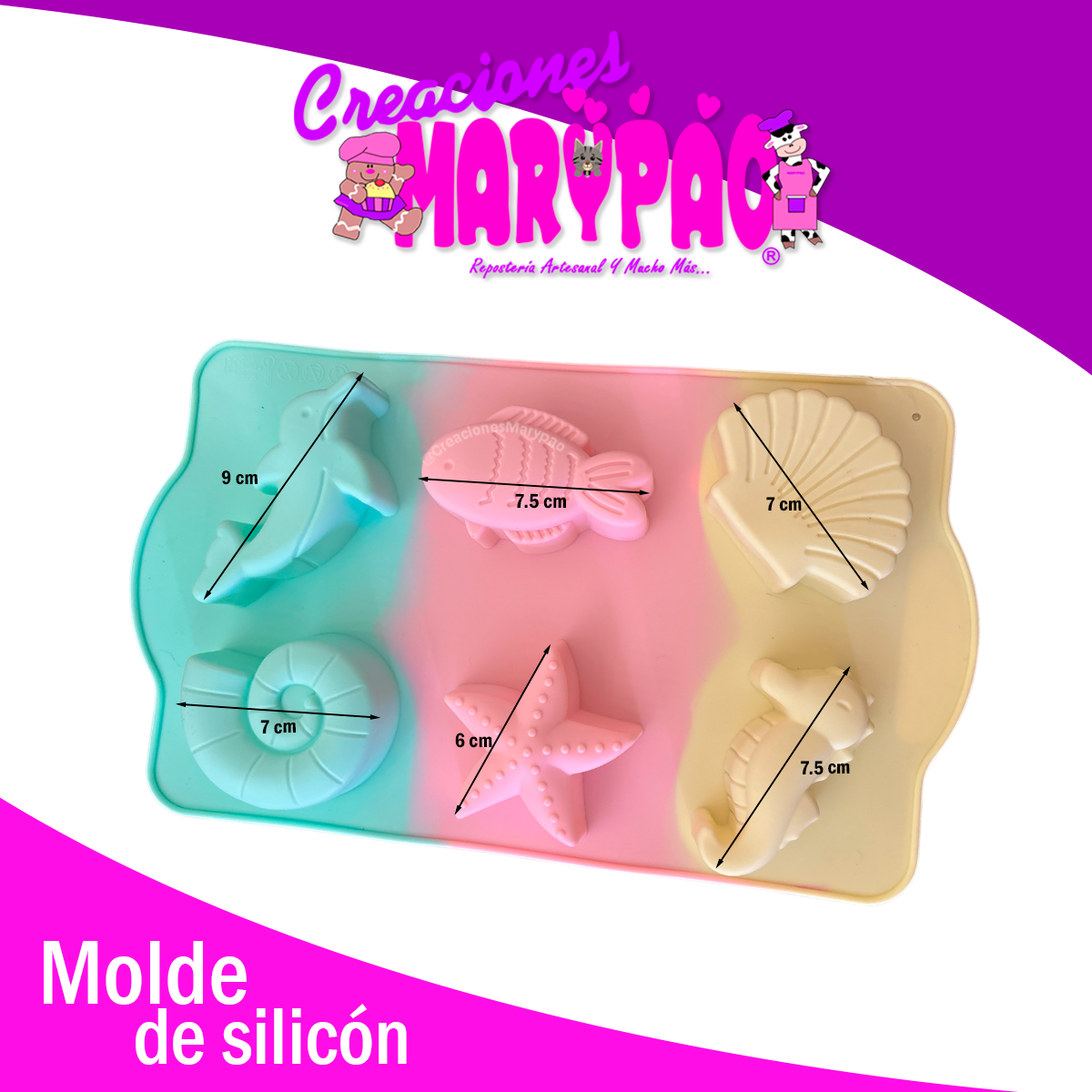 🩵 Molde de Silicón Figuras Marinas 🐚🐬