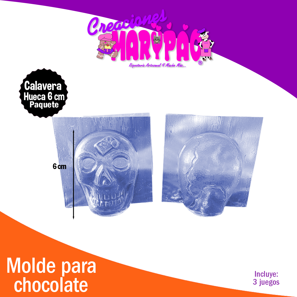 Moldes Calaveras De Chocolate Huecas 6 cm Dia de Muertos