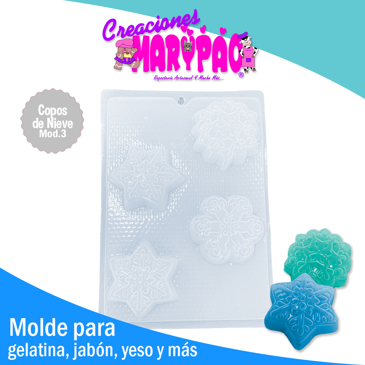 Molde Copos De Nieve Navidad Mod3 Gelatina Gomita Jabon Yeso