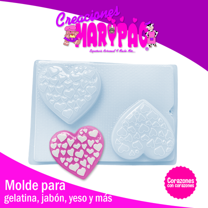 Molde Corazón con Corazones Jabones Gelatinas Yeso