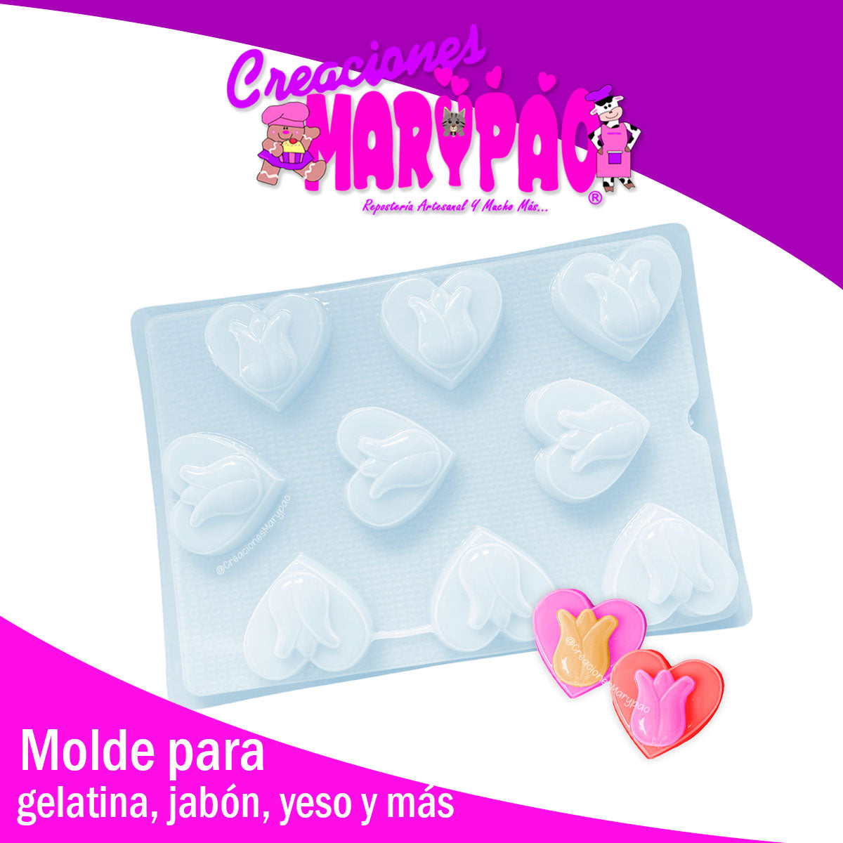 Molde Corazon Con Tulipan Febrero Amor Jabón Gomita Gelatina