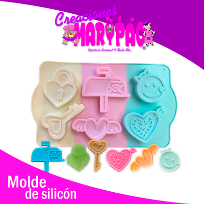 Molde de Silicón Corazones Y Buzón San Valentín