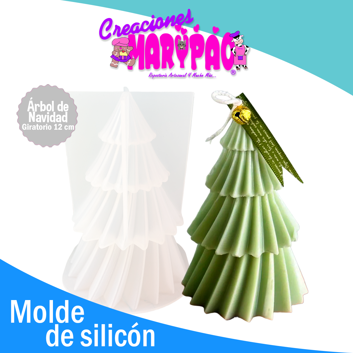 Molde De Silicón Para Velas Árbol de Navidad Giratorio 12 cm