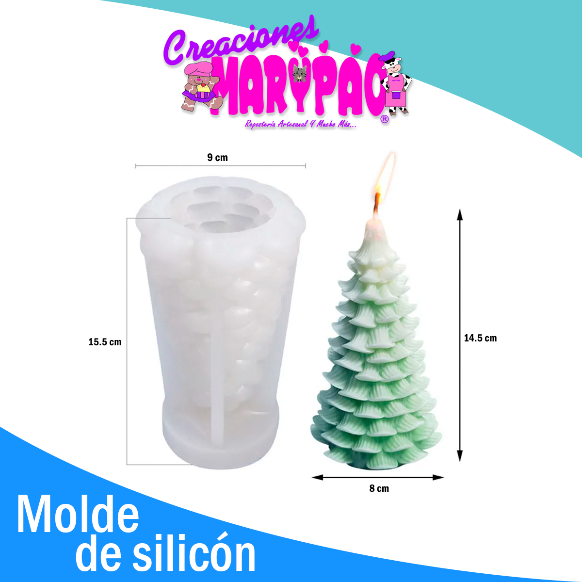 🎄✨ Molde de Silicón Pino Navideño Velas 14 cm ✨🎄