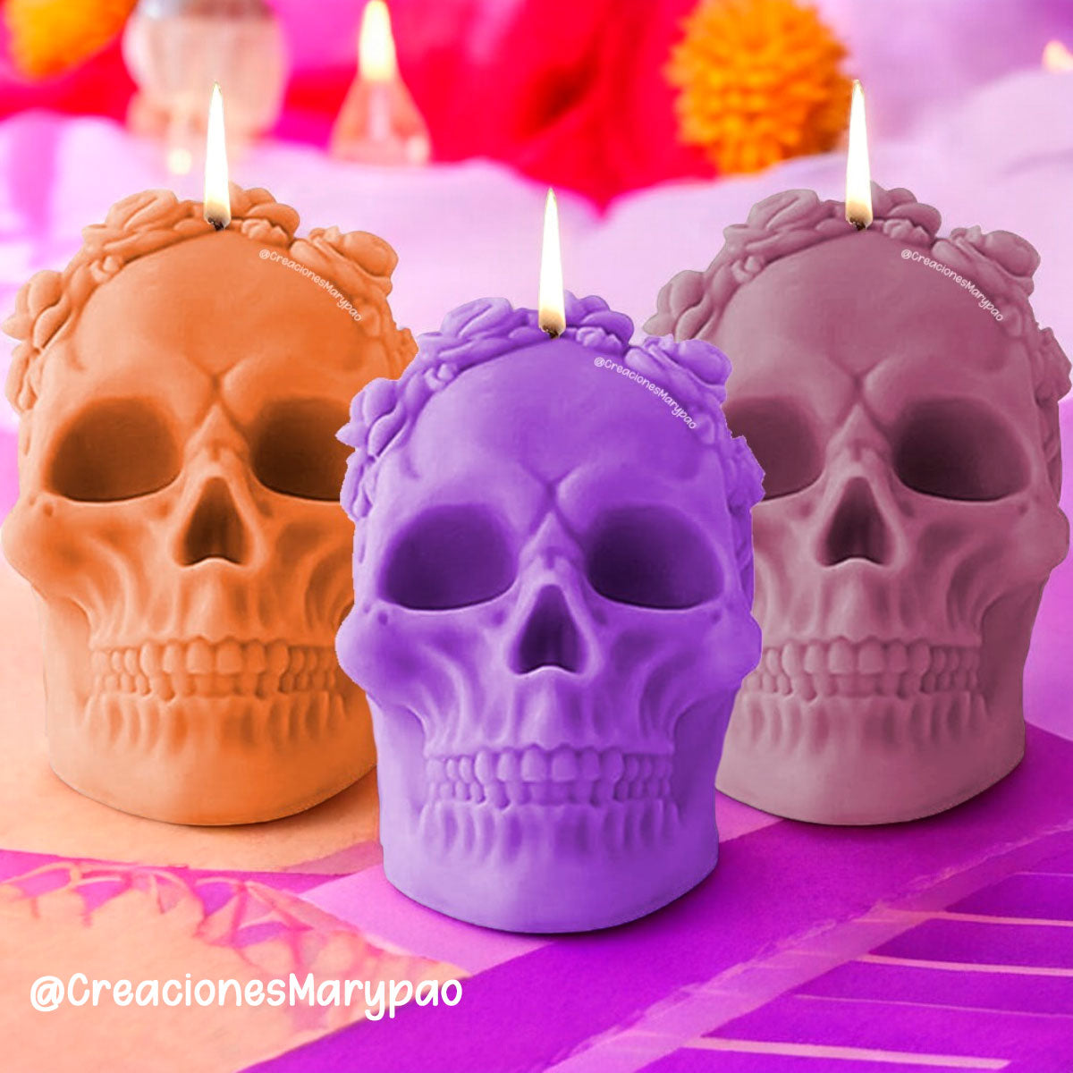 Molde De Silicón Calavera Flores Velas Día de Muertos