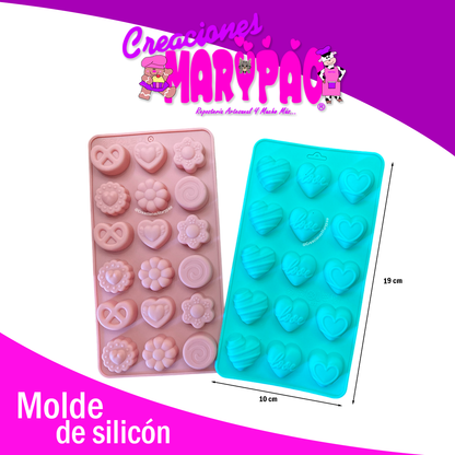 ❤️Moldes de Silicón Corazones, Flores y Pretzel Amor🍫