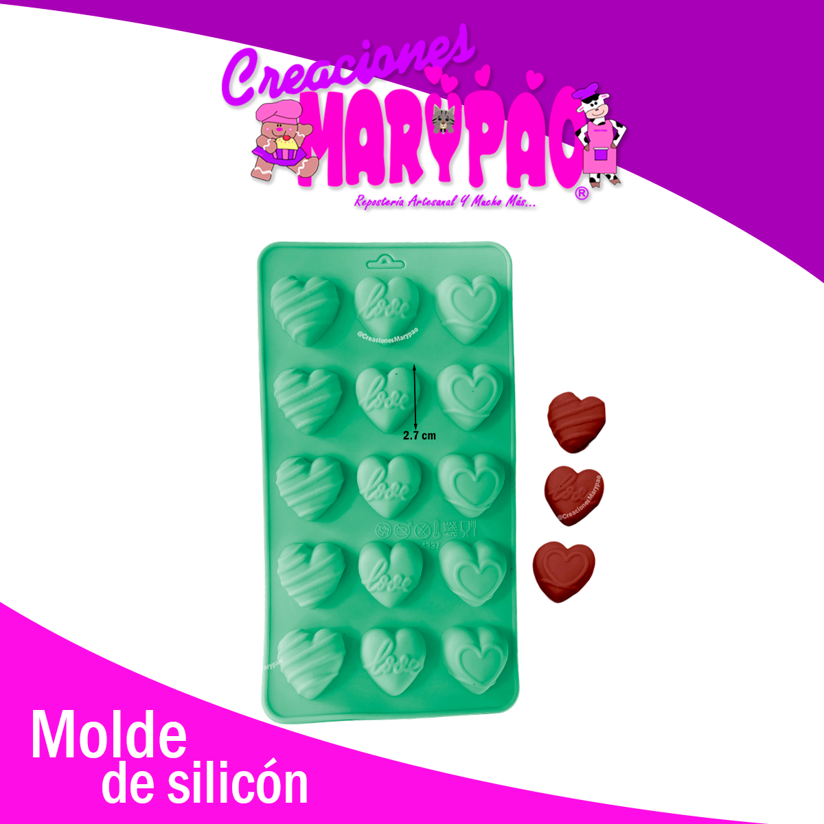 ❤️Moldes de Silicón Corazones, Flores y Pretzel Amor🍫