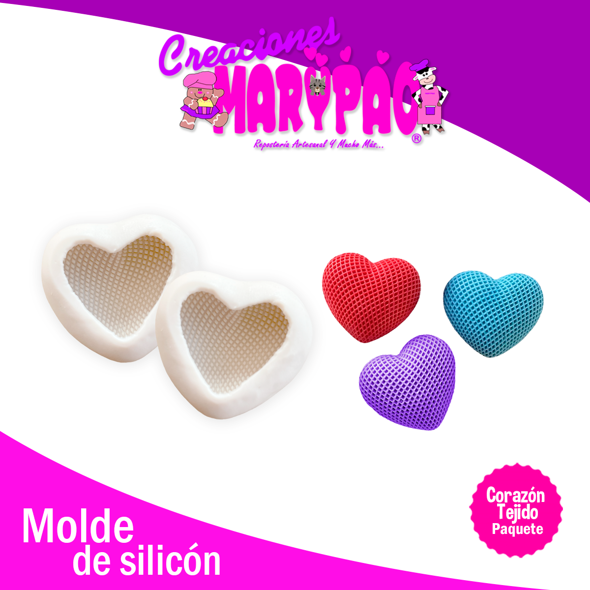 Molde De Silicón Corazón Tejido Jabones Velas 2 pzas