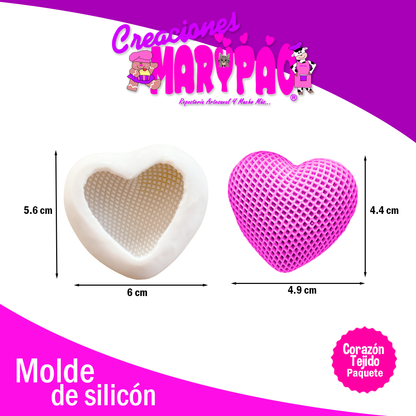 Molde De Silicón Corazón Tejido Jabones Velas 2 pzas