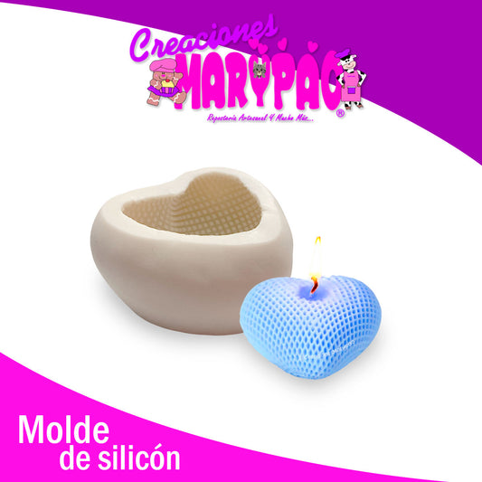 Molde De Silicón Corazón Tejido Velas 7.5 cm