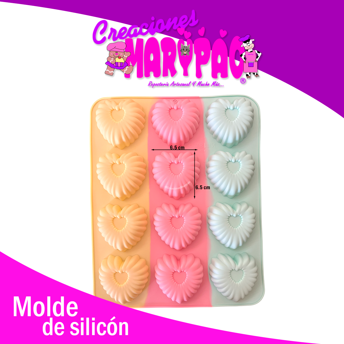 💖 Molde de Silicón Corazones Rizados 💕