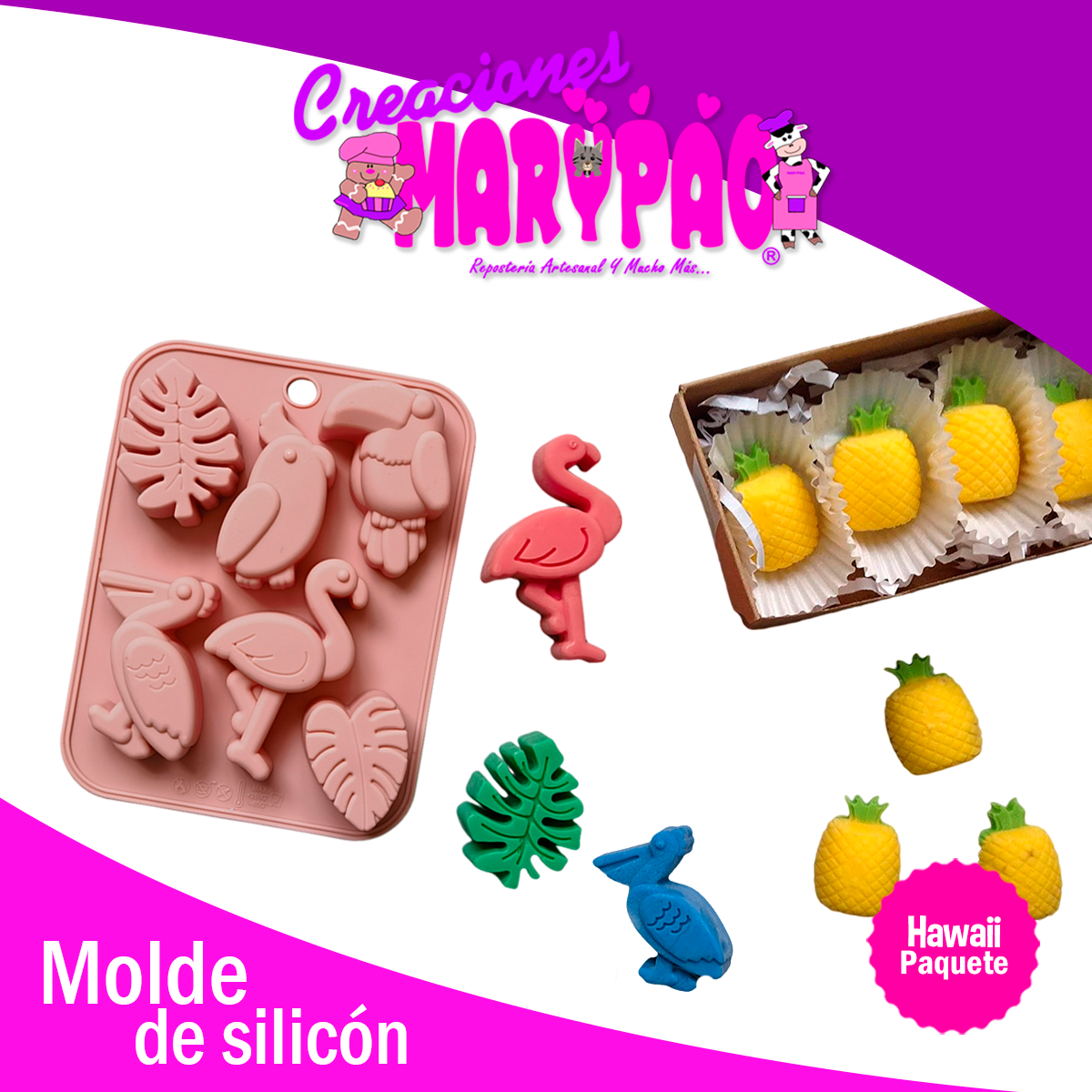 Molde De Silicón Hawaii Flamingo Tucán + Piña de Regalo