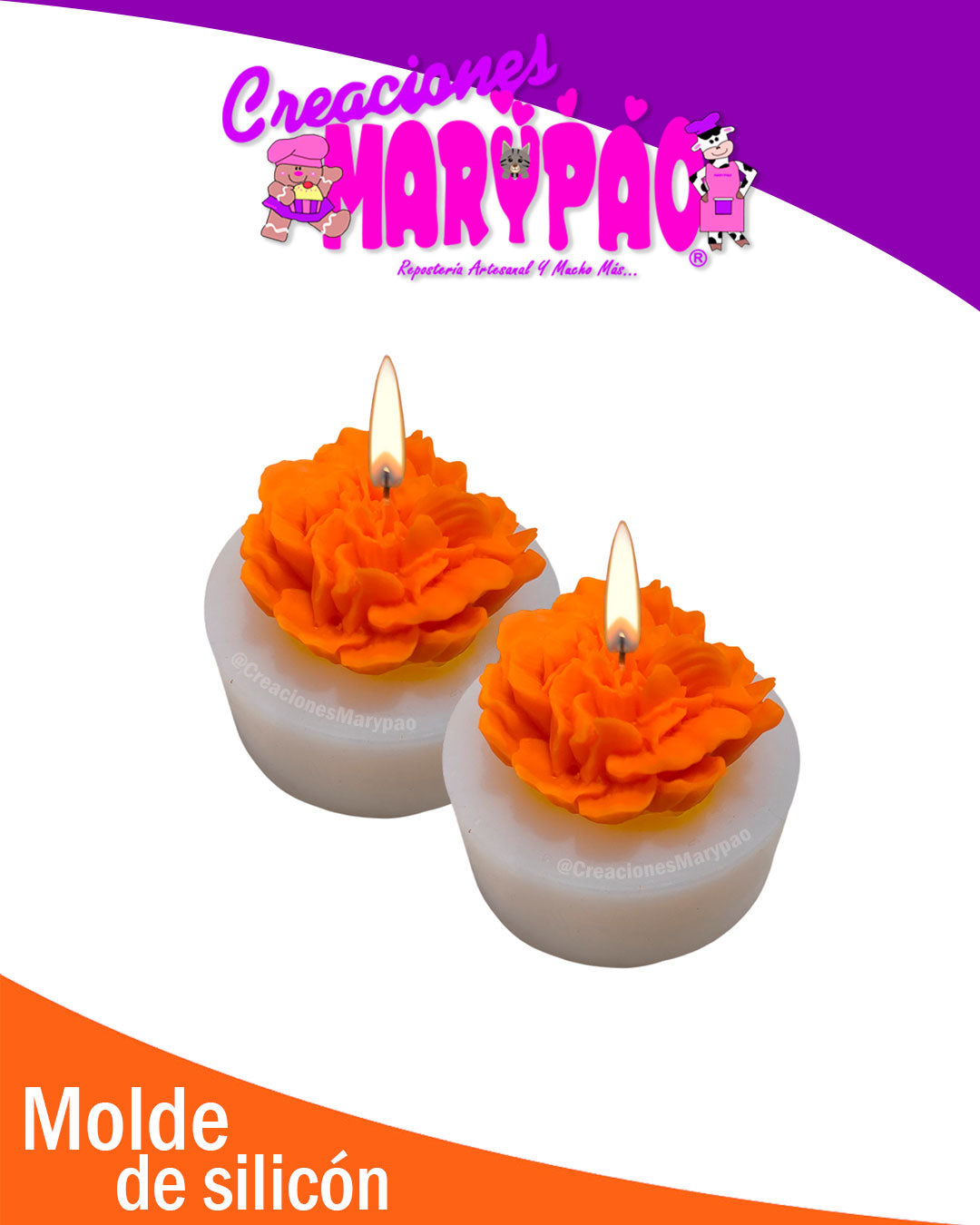 Molde De Silicón Flor de Cempasúchil Velas Día de Muertos Pack 2 Piezas🧡