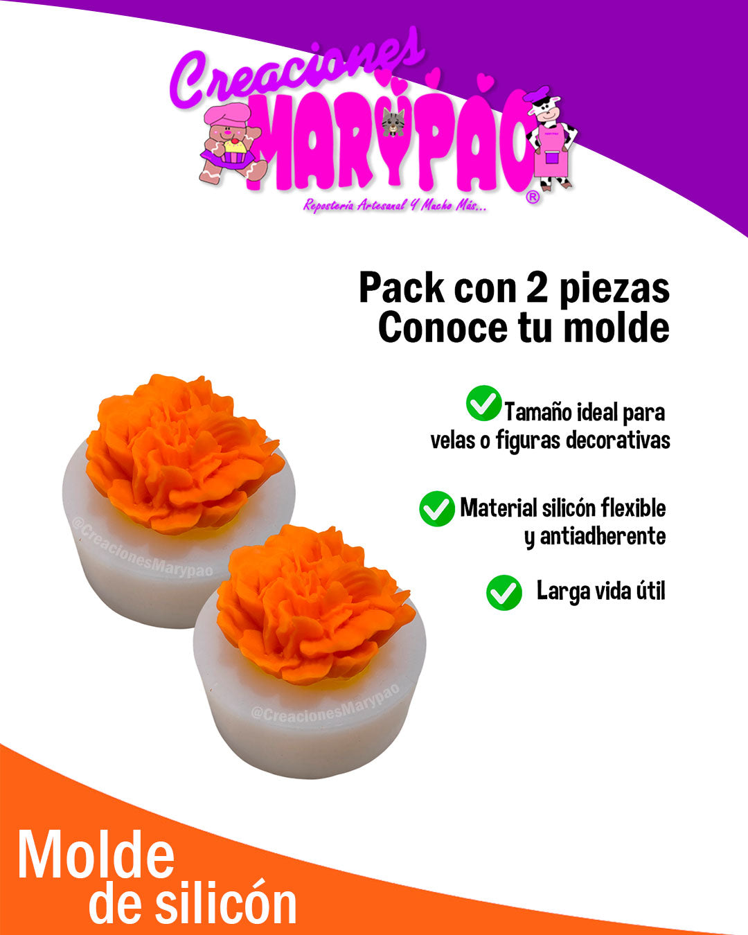 Molde De Silicón Flor de Cempasúchil Velas Día de Muertos Pack 2 Piezas🧡