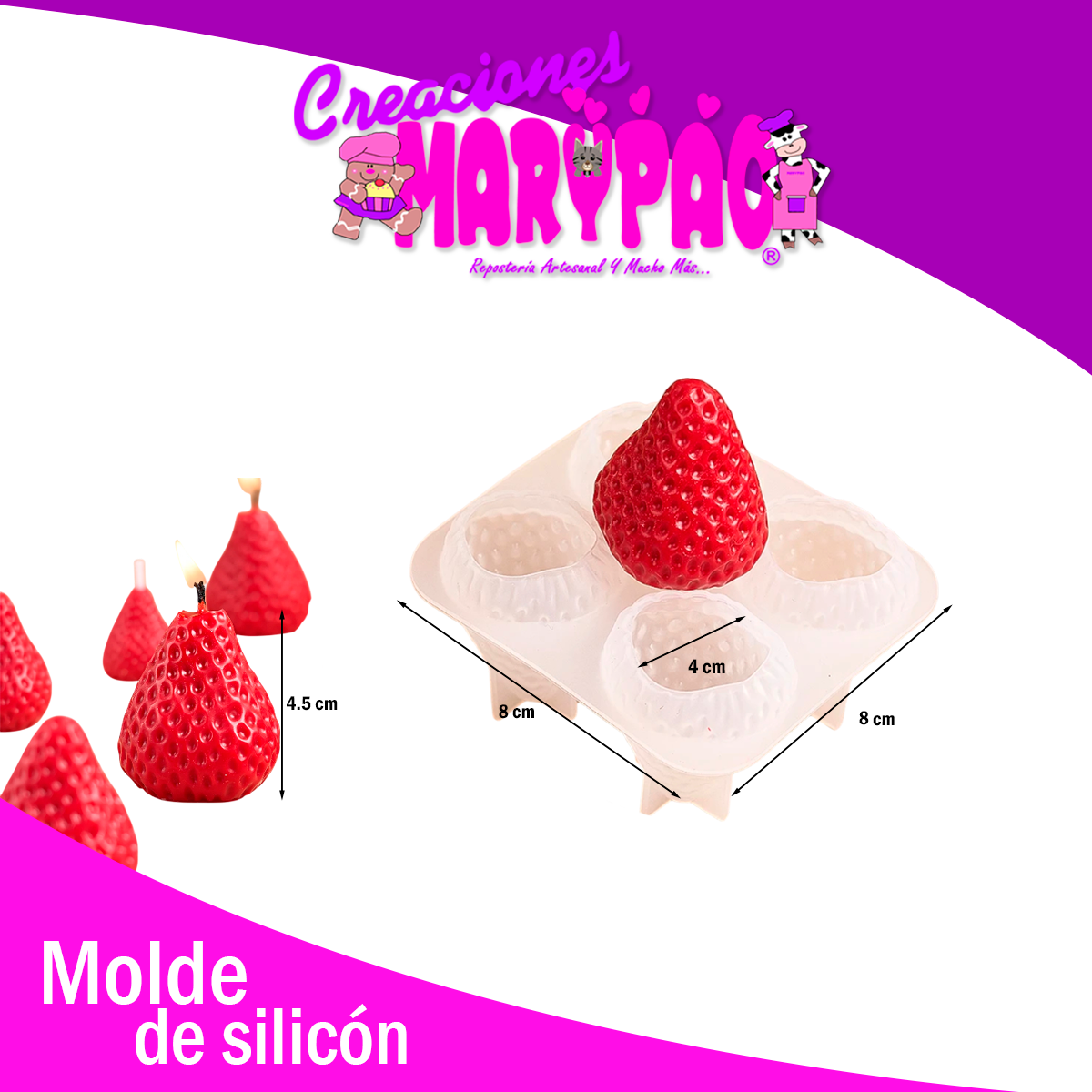 🍓Moldes De Silicón Pack Velas Postres: Fresas y Blueberries 🍇