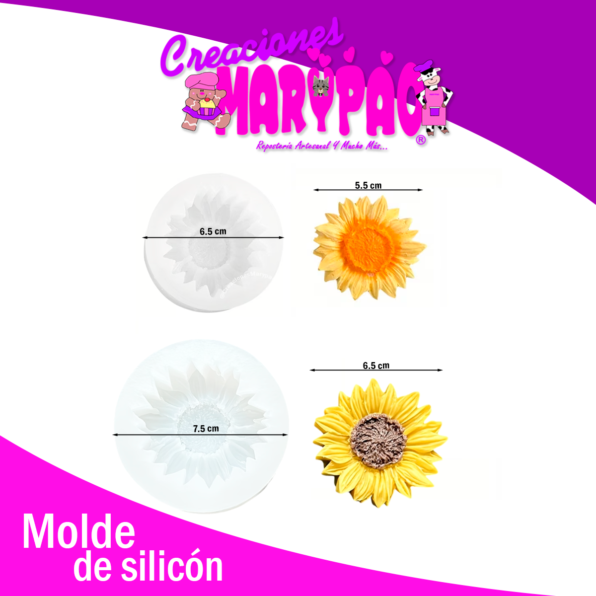 🌻✨ Pack de 2 Moldes de Silicón Girasol – Dos Tamaños, Infinitas Creaciones ✨🌻Velas y más