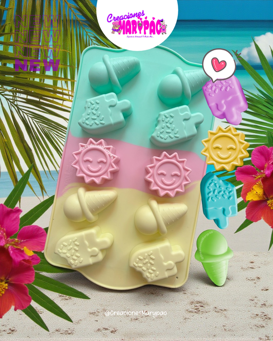 ✨Molde de Silicón Verano Kawaii: Sol, paletas de hielo y helado🍦☀️