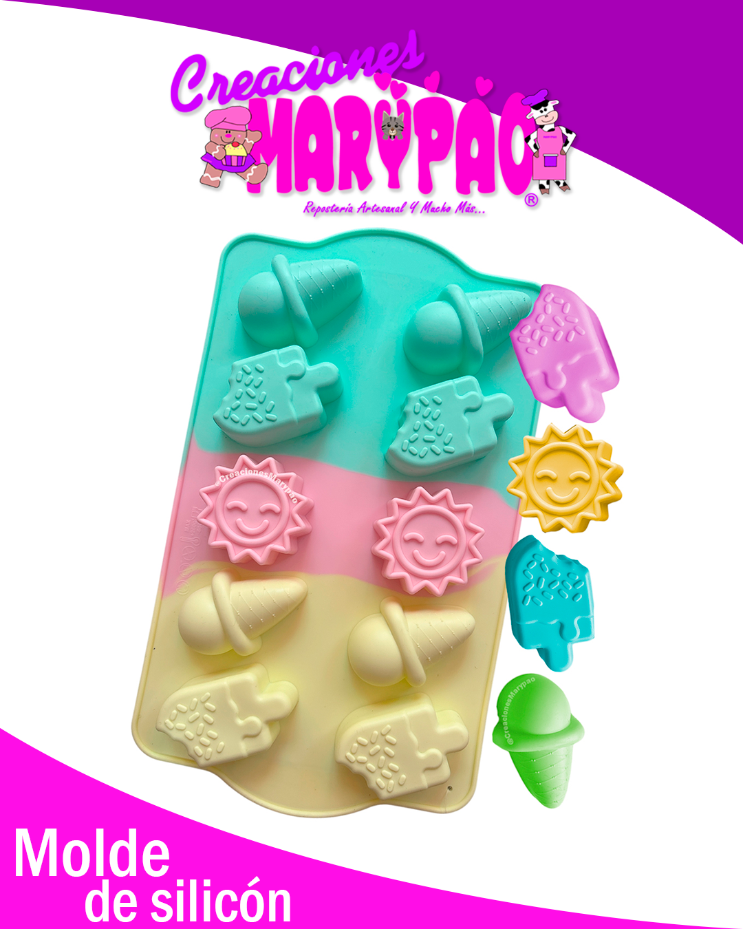 ✨Molde de Silicón Verano Kawaii: Sol, paletas de hielo y helado🍦☀️