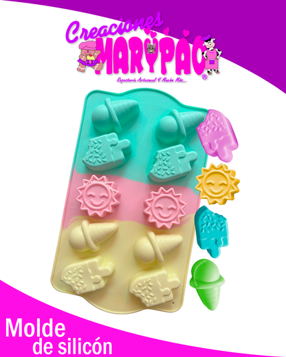 ✨Molde de Silicón Verano Kawaii: Sol, paletas de hielo y helado🍦☀️