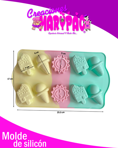 ✨Molde de Silicón Verano Kawaii: Sol, paletas de hielo y helado🍦☀️
