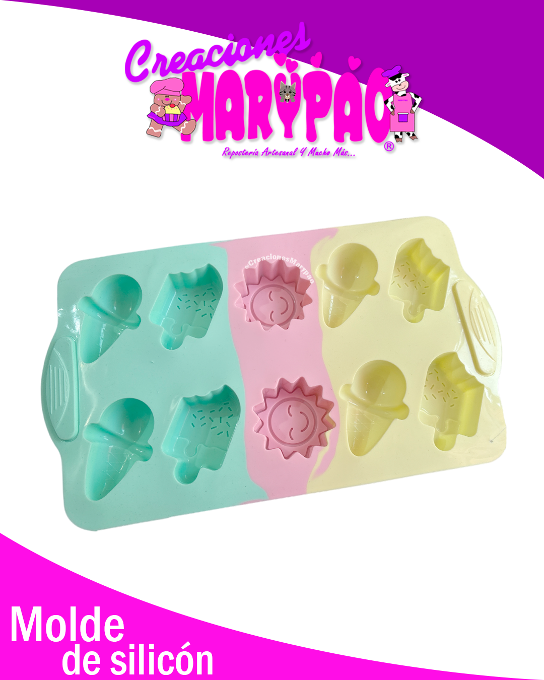 ✨Molde de Silicón Verano Kawaii: Sol, paletas de hielo y helado🍦☀️
