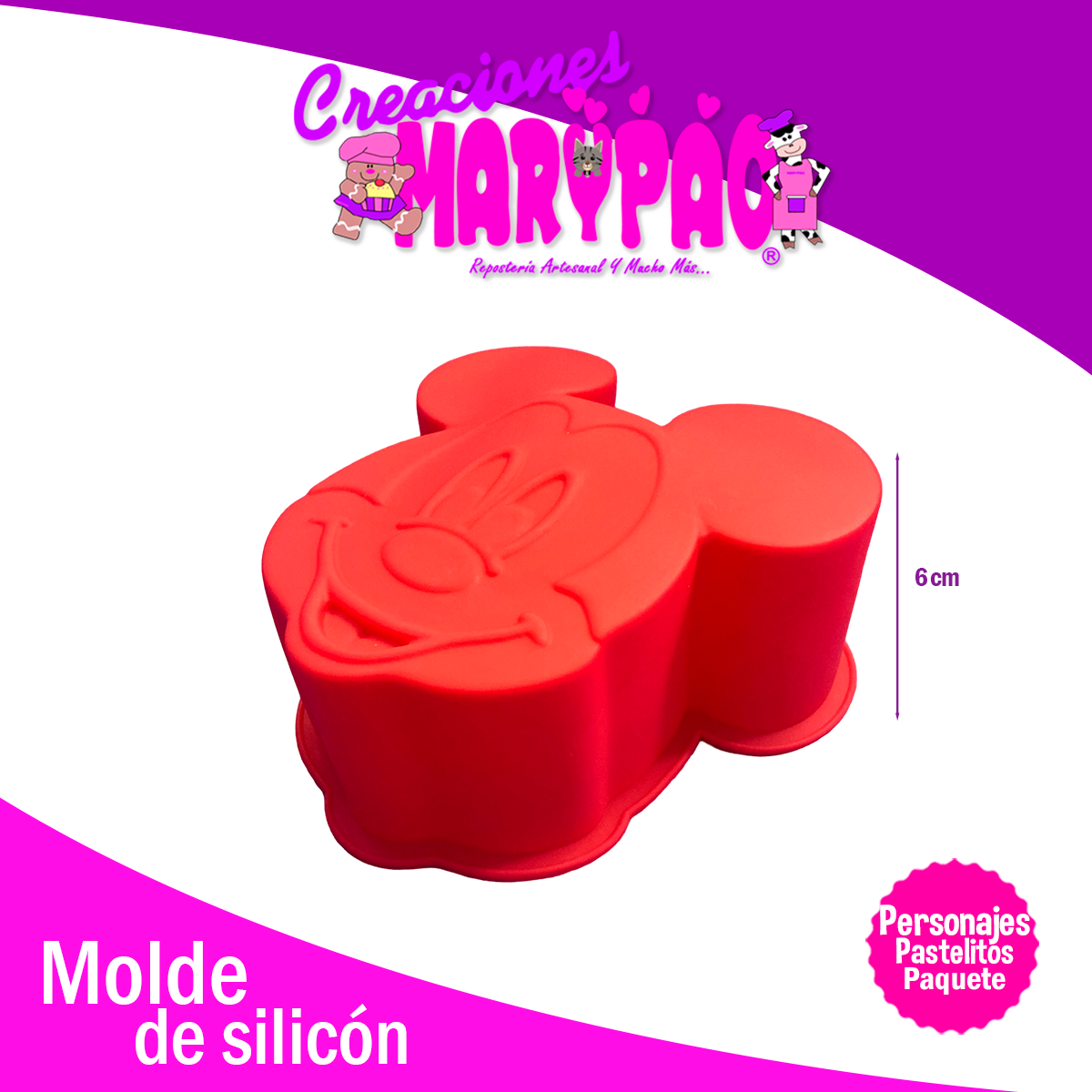 Moldes De Silicón Personajes Mickey, Minnie y Spideraman Paquete Pastelitos