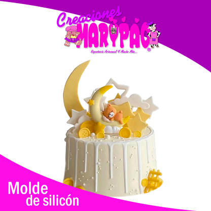 Molde De Silicón Osito Luna Velas Jabones Baby Shower 8 Cm