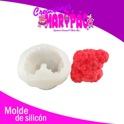 Molde De Silicón Velas Osito Bouquet Rosas y Corazón 10 Cm