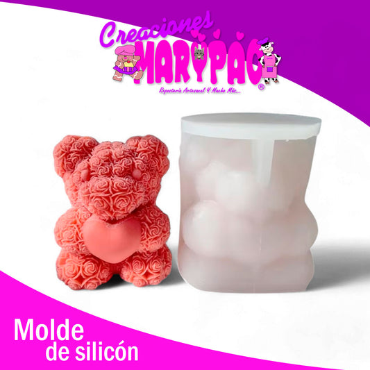 Molde De Silicón Velas Osito Bouquet Rosas y Corazón 10 Cm