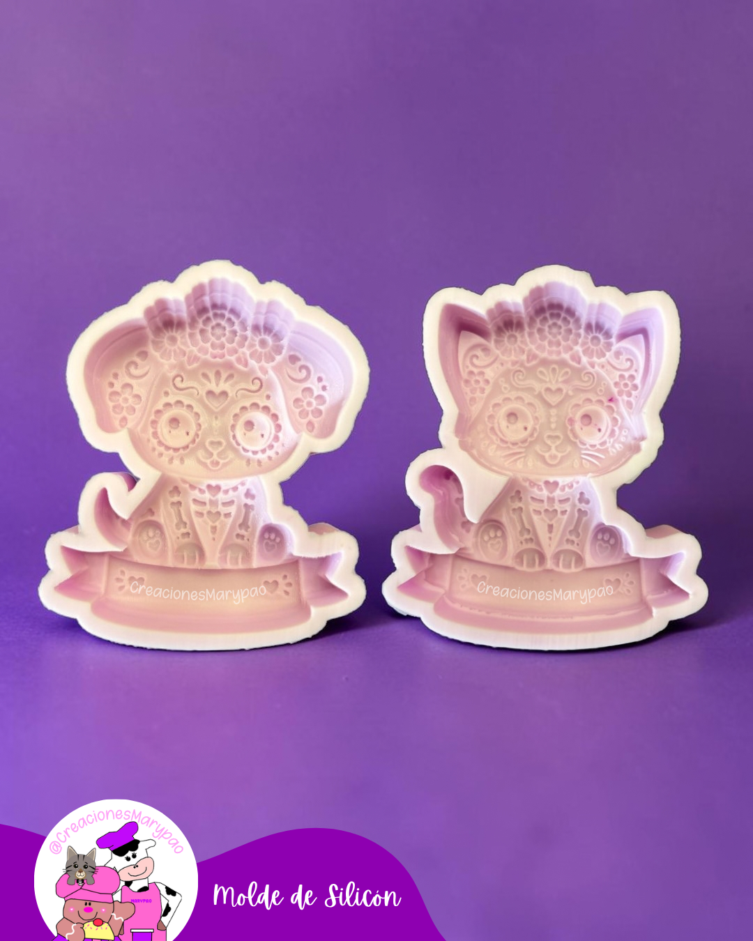 🐾💀Moldes de Silicón Perrito y Gatito Calavera✨