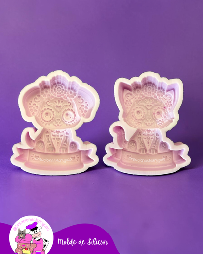 🐾💀Moldes de Silicón Perrito y Gatito Calavera✨