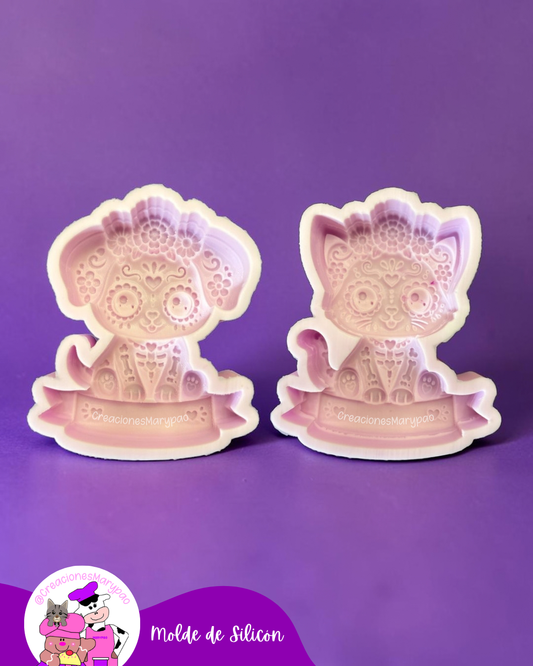 🐾💀Moldes de Silicón Perrito y Gatito Calavera✨