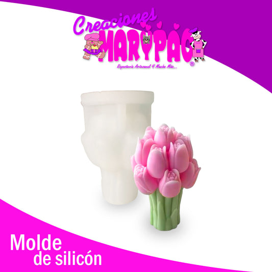 Molde De Silicon Para Velas Ramo Tulipán Flores 9.5 Cm