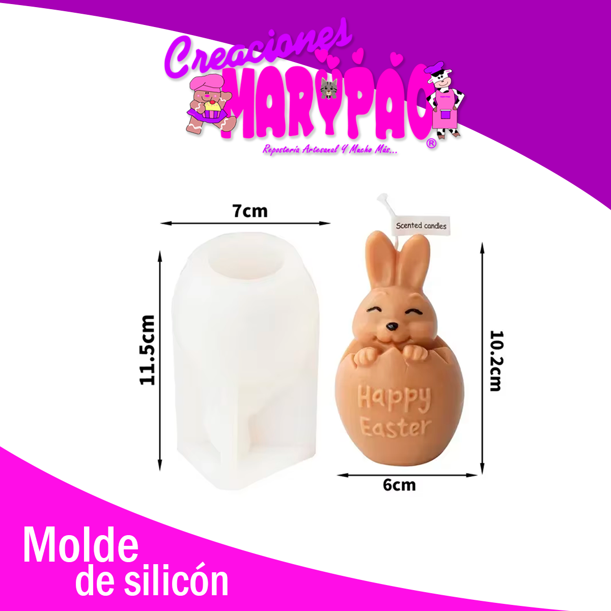 Molde De Silicón Velas Pascua Conejito Huevo 10 Cm 🕯🐰