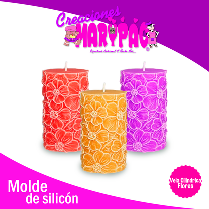 Molde De Silicón Velas Cilindro Flores