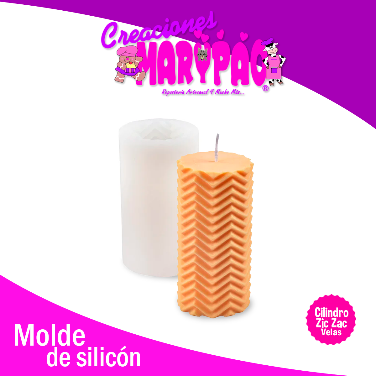 Molde De Silicón Para Velas Cilindro Diseño Zic Zac