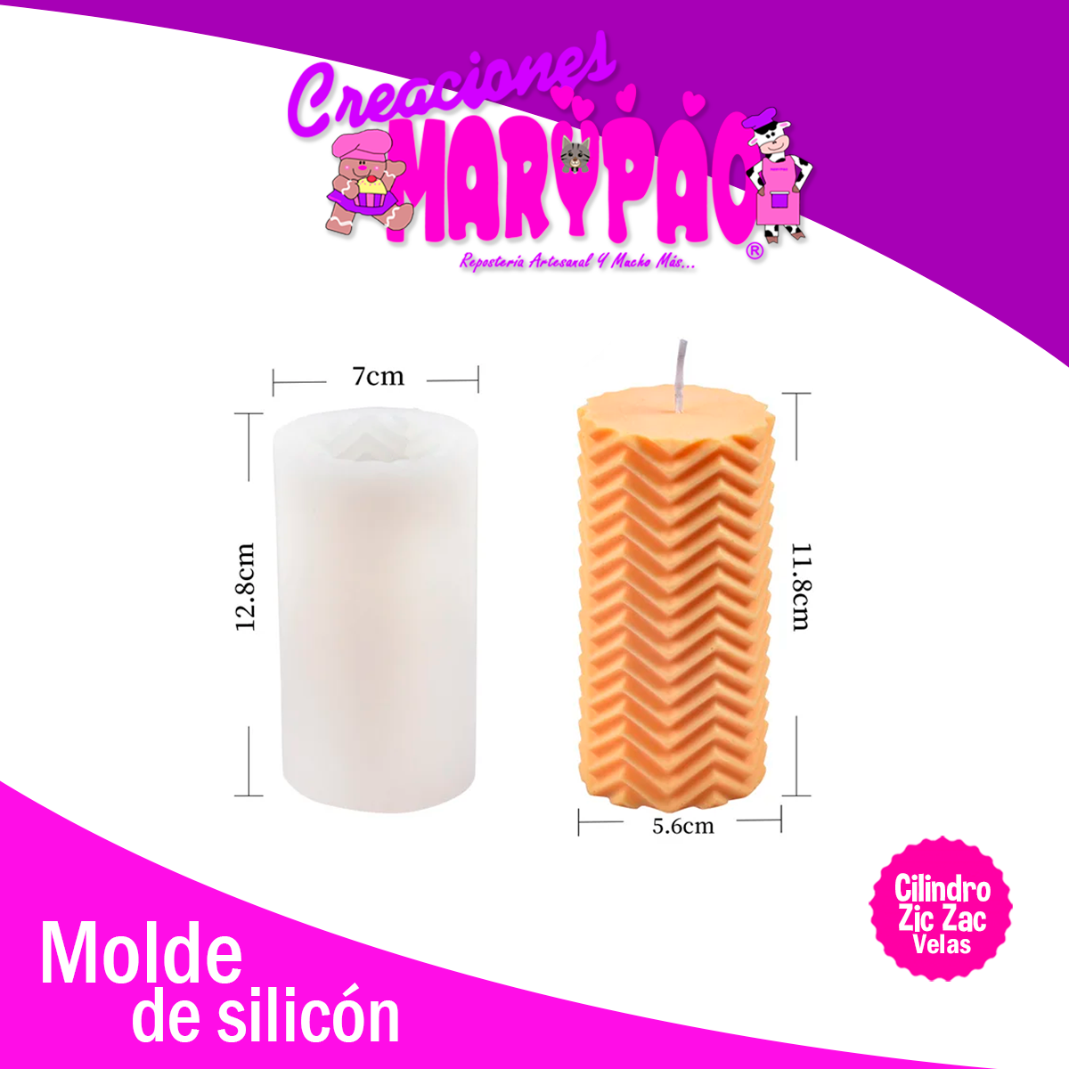 Molde De Silicón Para Velas Cilindro Diseño Zic Zac