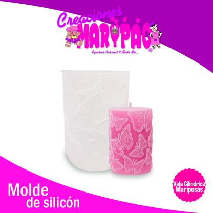 Molde De Silicón Velas Cilindro Mariposas