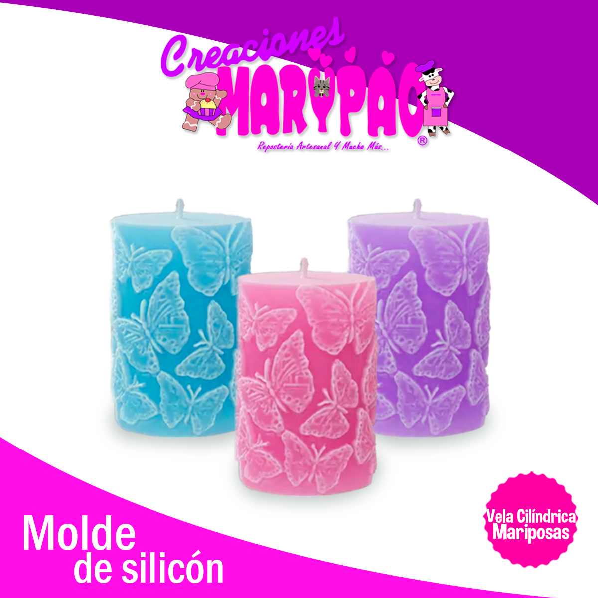 Molde De Silicón Velas Cilindro Mariposas