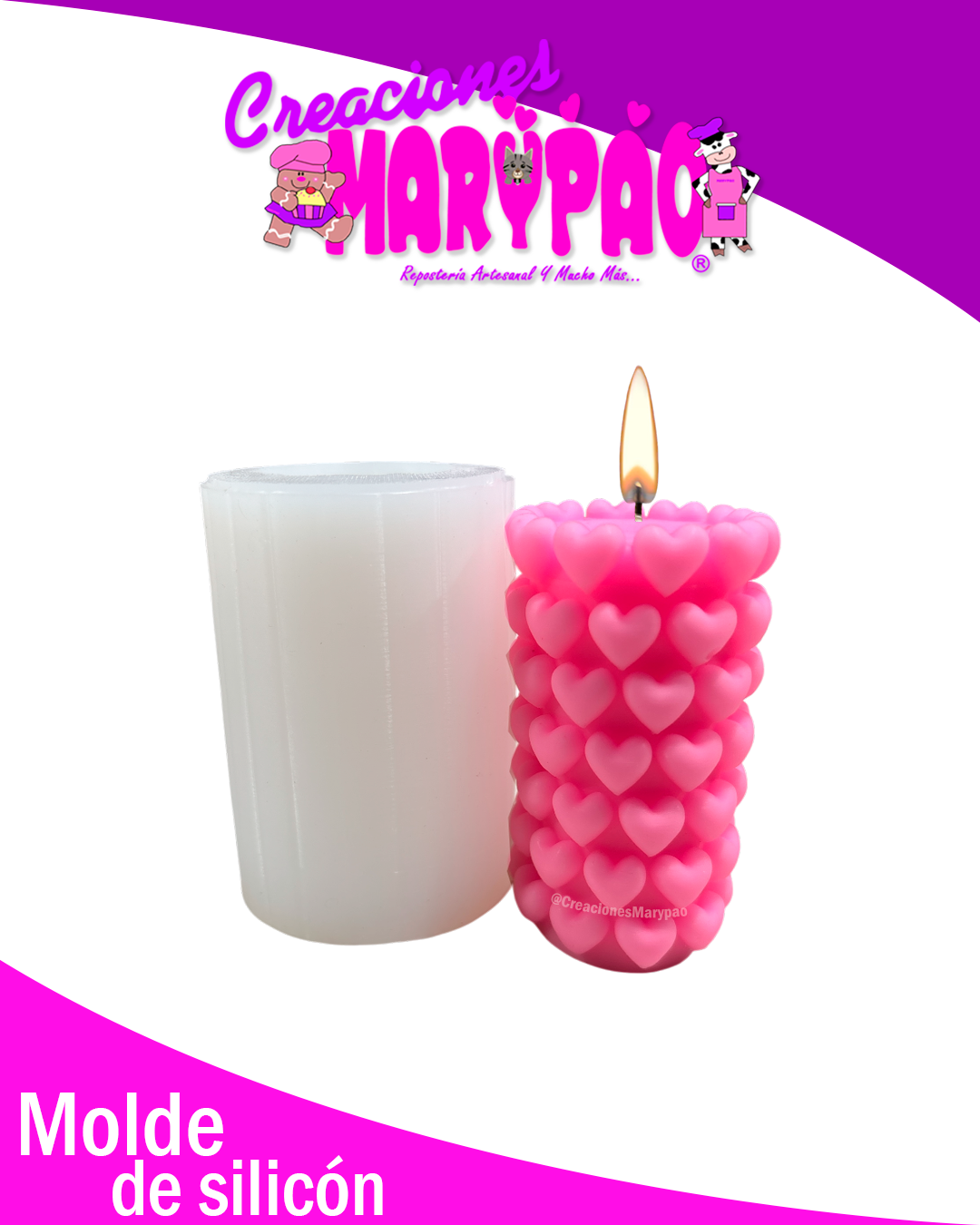 Molde de Silicón Velas Corazones Cilindro 💕✨