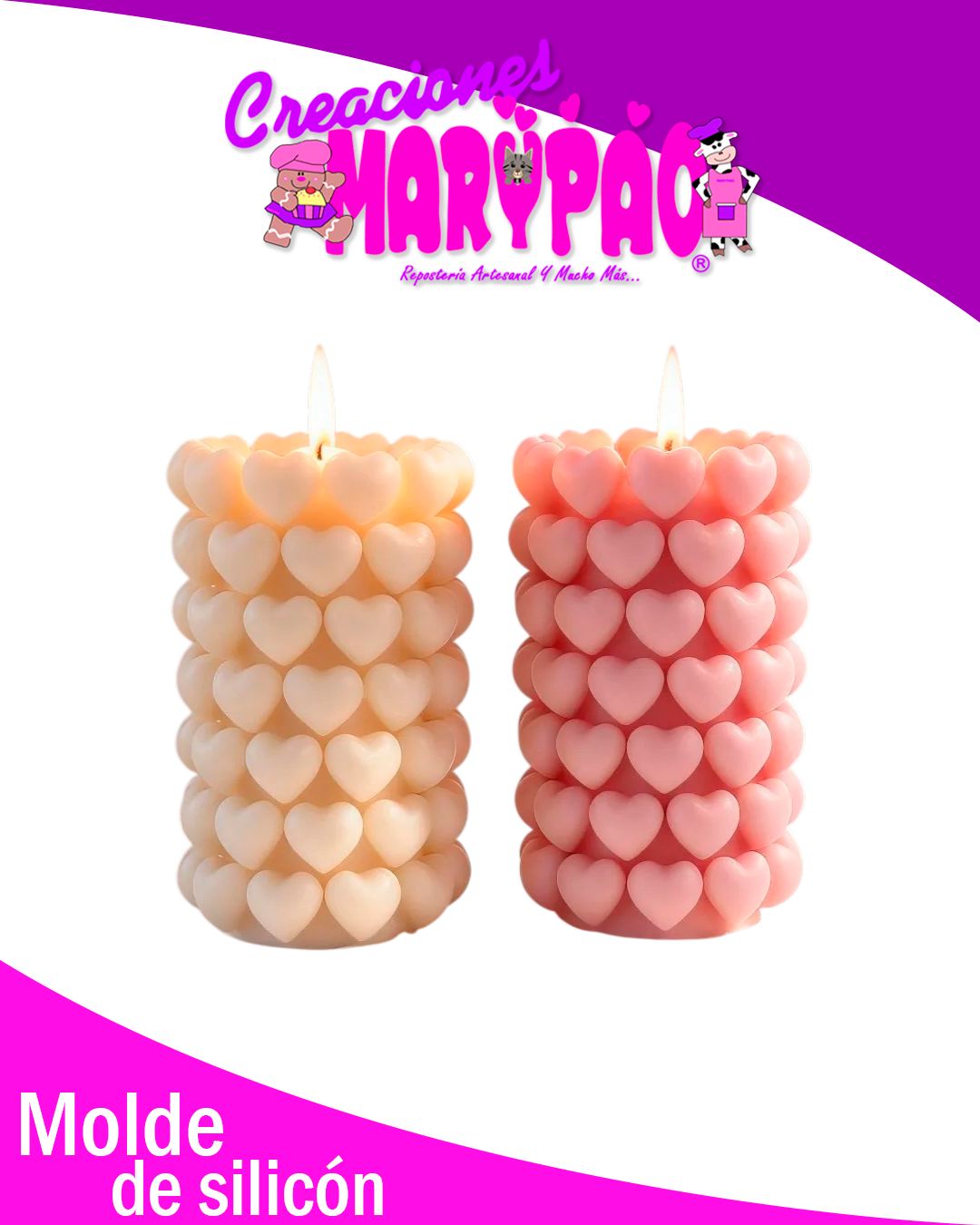 Molde de Silicón Velas Corazones Cilindro 💕✨