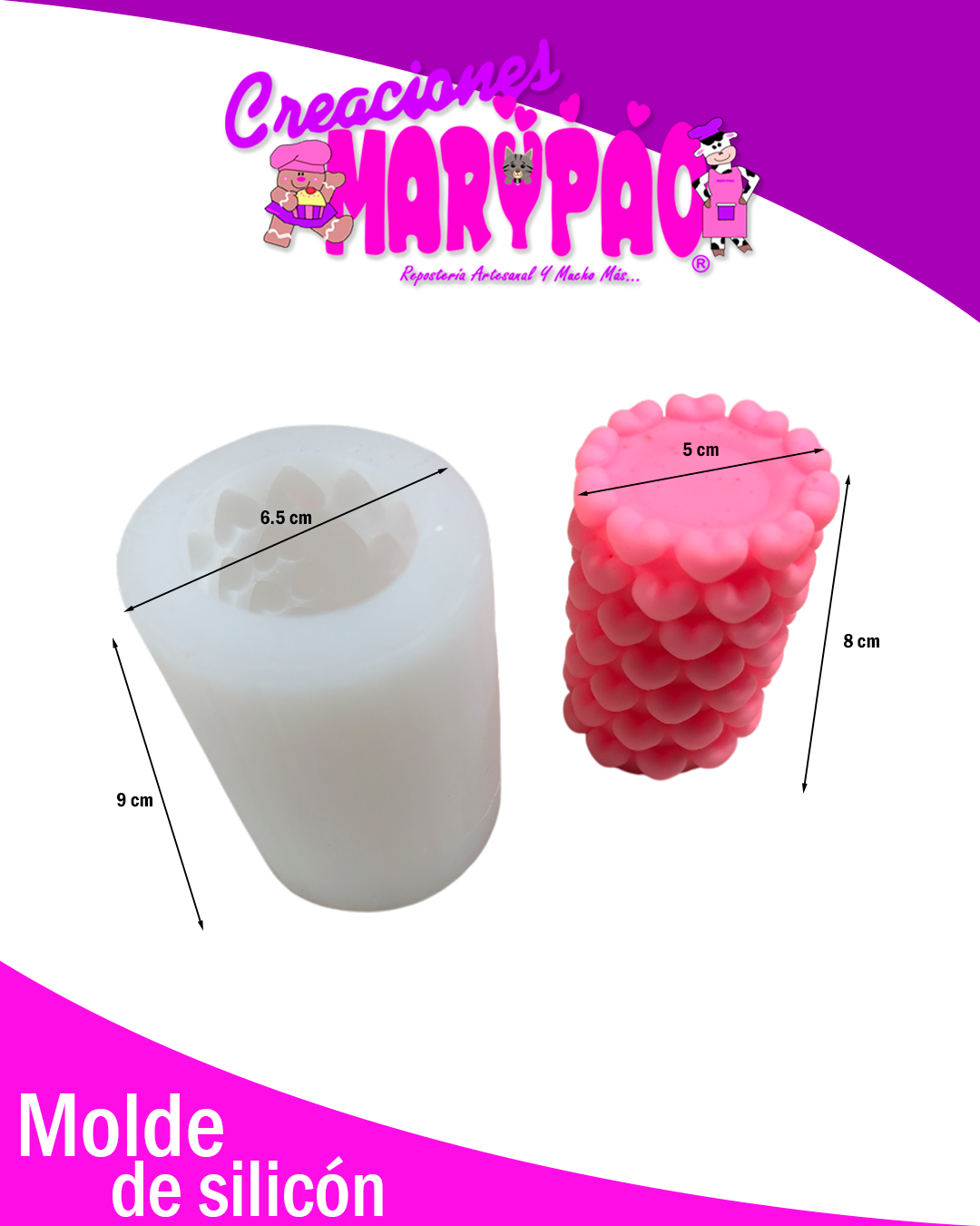 Molde de Silicón Velas Corazones Cilindro 💕✨