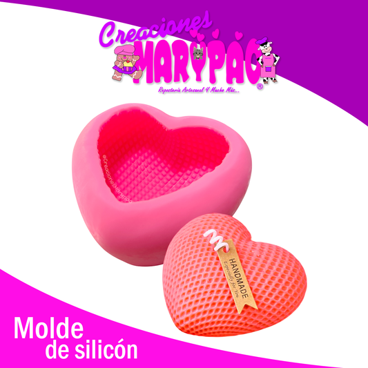 Molde De Silicón Corazón Tejido Gran Tamaño 10 Cm Velas Amor