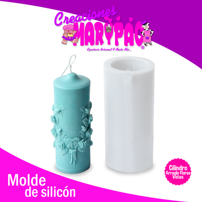 Molde De Silicón Para Velas Cilindro Diseño Floral