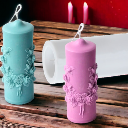 Molde De Silicón Para Velas Cilindro Diseño Floral