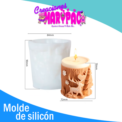 Molde De Silicón Velas Navidad Tronco con Pino y Reno