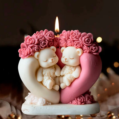 Molde de Silicón – Pareja de Ositos en Corazón con Rosas 🐻❤️🌹